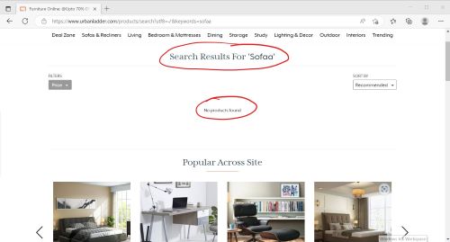 Urban Ladder Product Not Found Query